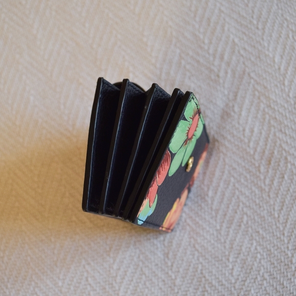 Coach multicolor floral pebbled leather accordion card case in midnight - Picture 3 of 5